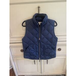 J. Crew Womens Full Zip Quilted Down Puffer Vest Size Medium Navy Blue‎